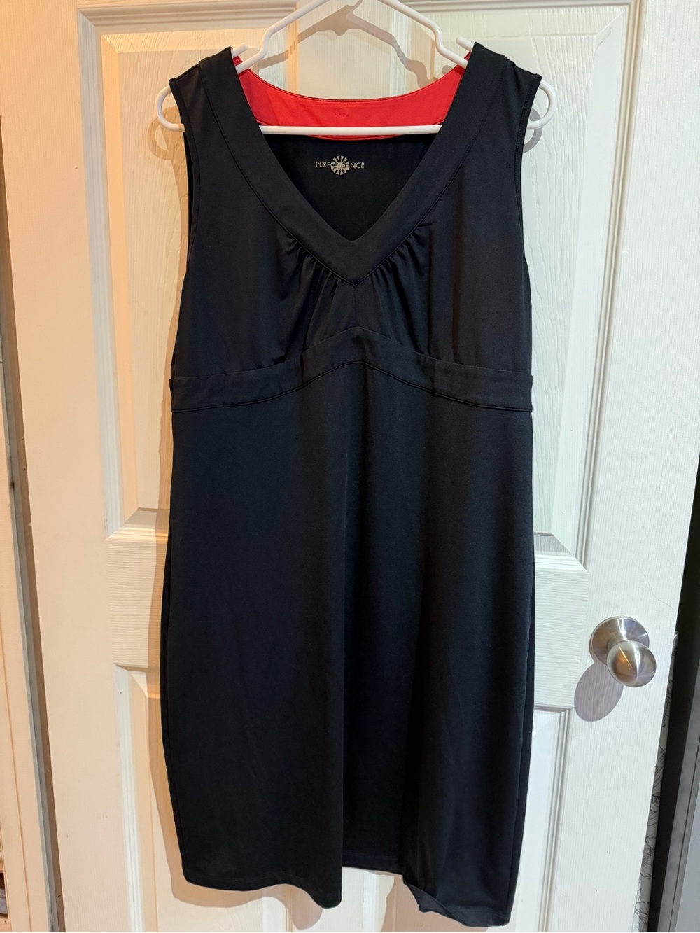 Sleeveless V-Neck Athletic Dress in Black with Red Lining